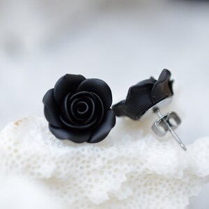 Black Rose Post Earring, Black Rose Stud Earrings, Black Flower Earrings, Floral Earrings image 3