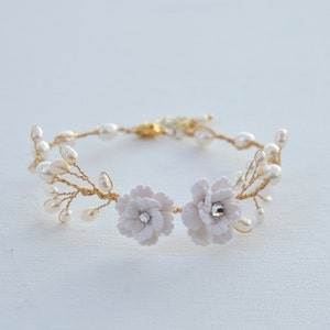 White Cherry Blossom/Sakura Blossom Vine Bracelet. Cherry Blossom Bridal Vine Bracelet.