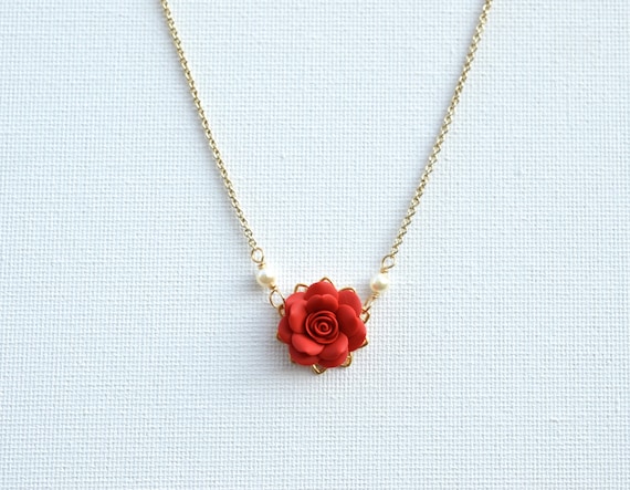 Bradley Delicate Simple Drop Necklace in Succulent Red Rose Etsy