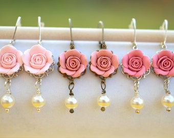Pink Blush Rose Earrings, Dusty Pink Rose Earrings, Pink Shade Rose Earrings