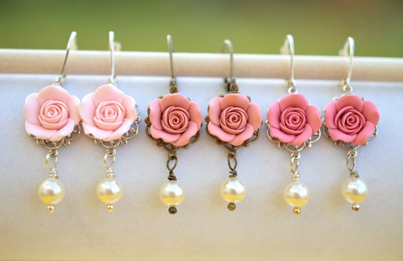 Pink Blush Rose Earrings Dusty Pink Rose Earrings Pink Shade Rose Earrings Etsy