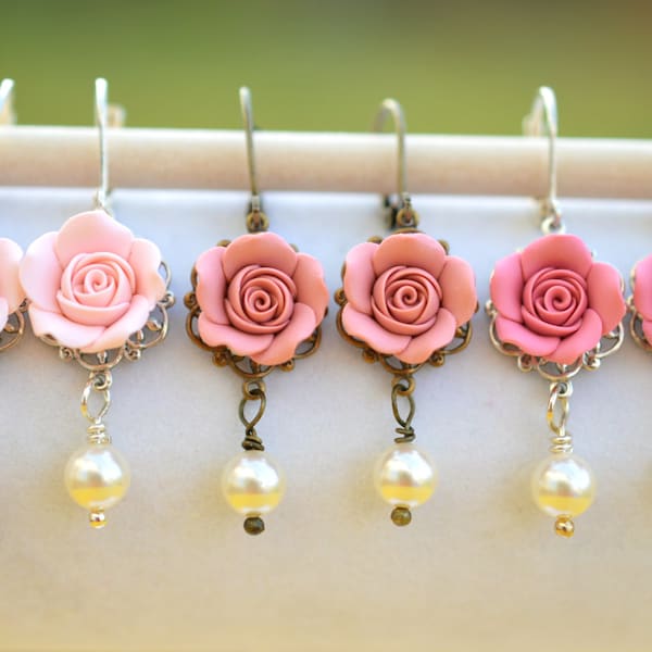 Pink Blush Rose Earrings, Dusty Pink Rose Earrings, Pink Shade Rose Earrings