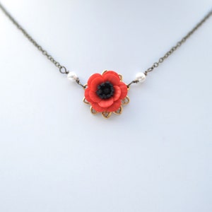 Bradley Delicate Simple Drop Red Poppy/Anemone Necklace. Red Poppy/Anemone Simple Drop Necklace