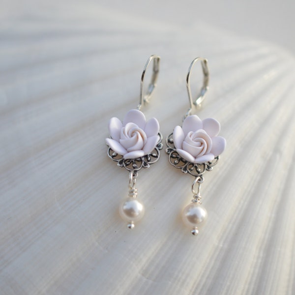 White Gardenia Bud Earrings, Gardenia Earrings, White Floral Earrings, Gardenia Jewelry, Bridal White Flower