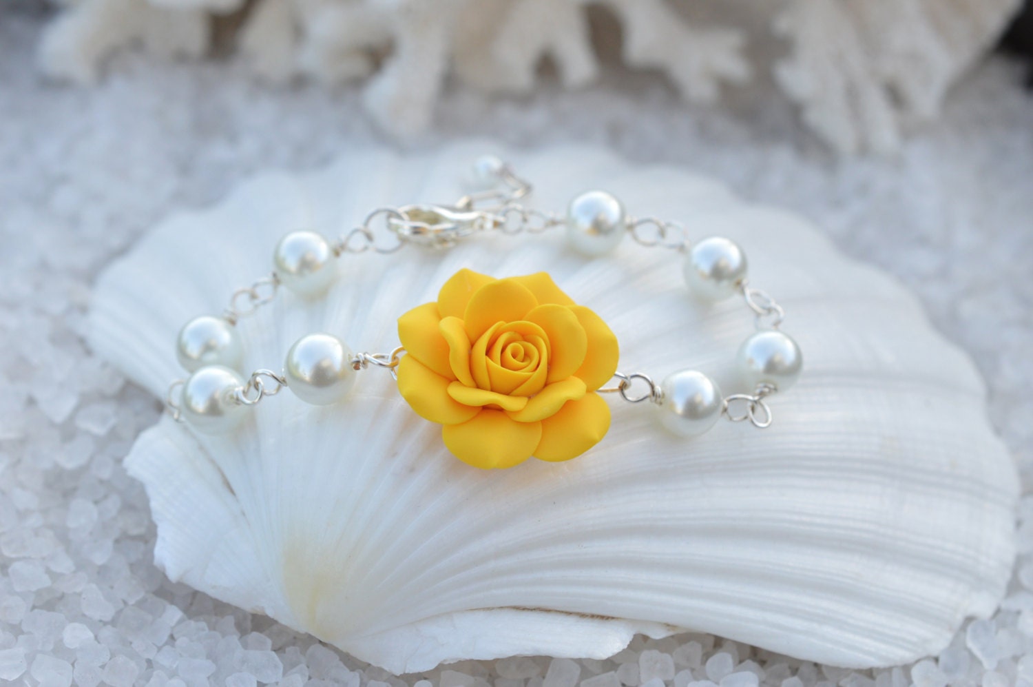 Yellow Rose and Pearls Bracelet Pale Yellow Rose Bracelet Etsy