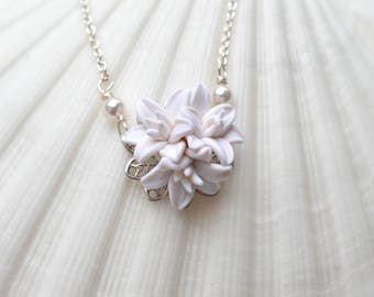 Delicate Simple Drop Necklace in white Day Lily. Day Lily Bridal Necklace. Simple Drop DaY Lily.