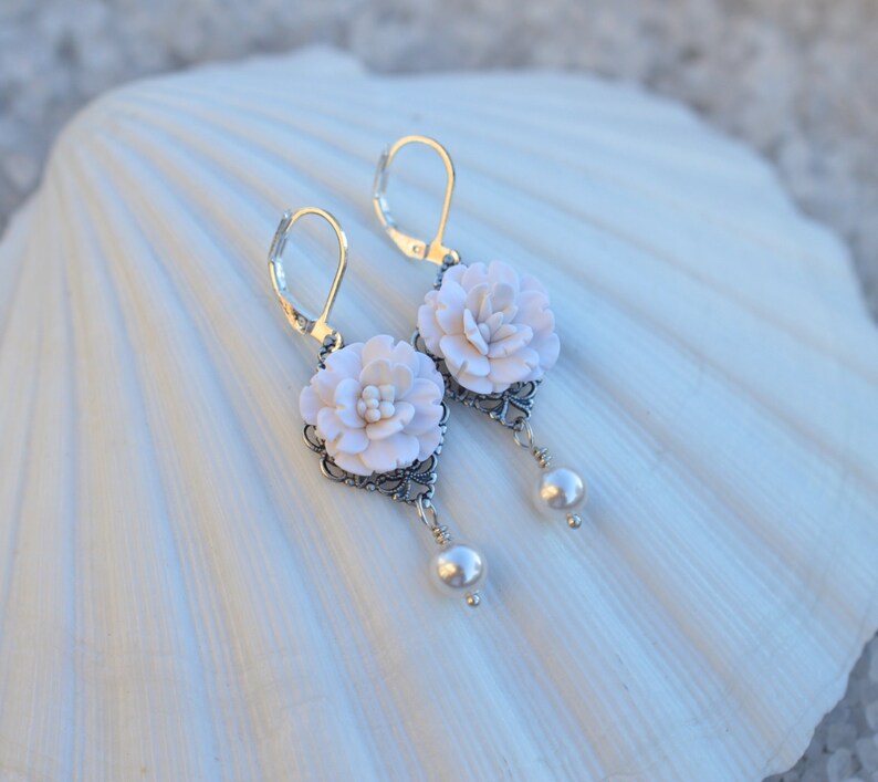 White Bridal Earrings White wedding Jewelry White Sakura Earrings White Cherry Blossom