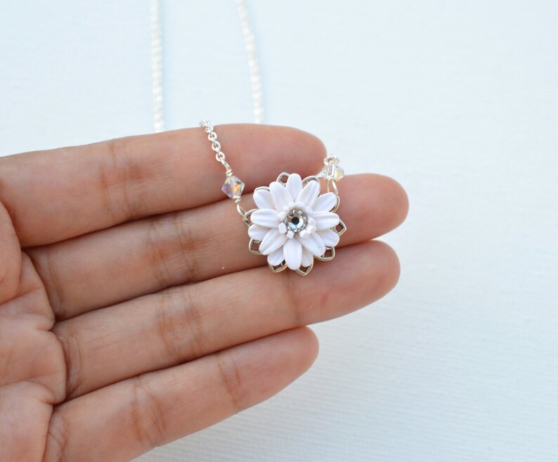 Simple Drop White Gerbera Daisy Necklace. Bridal Necklace in Etsy