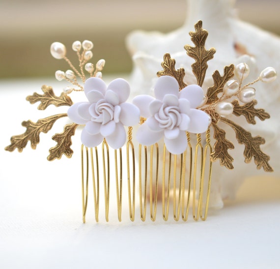 Bridal Hair Comb • Leaf Design Yellow Gold Leaf Hair Comb Bridal Hair Piece Wedding Hair Accessories  main image 3