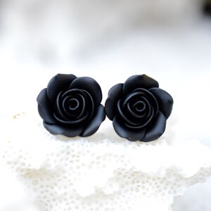 Black Rose Post Earring, Black Rose Stud Earrings, Black Flower Earrings, Floral Earrings image 2