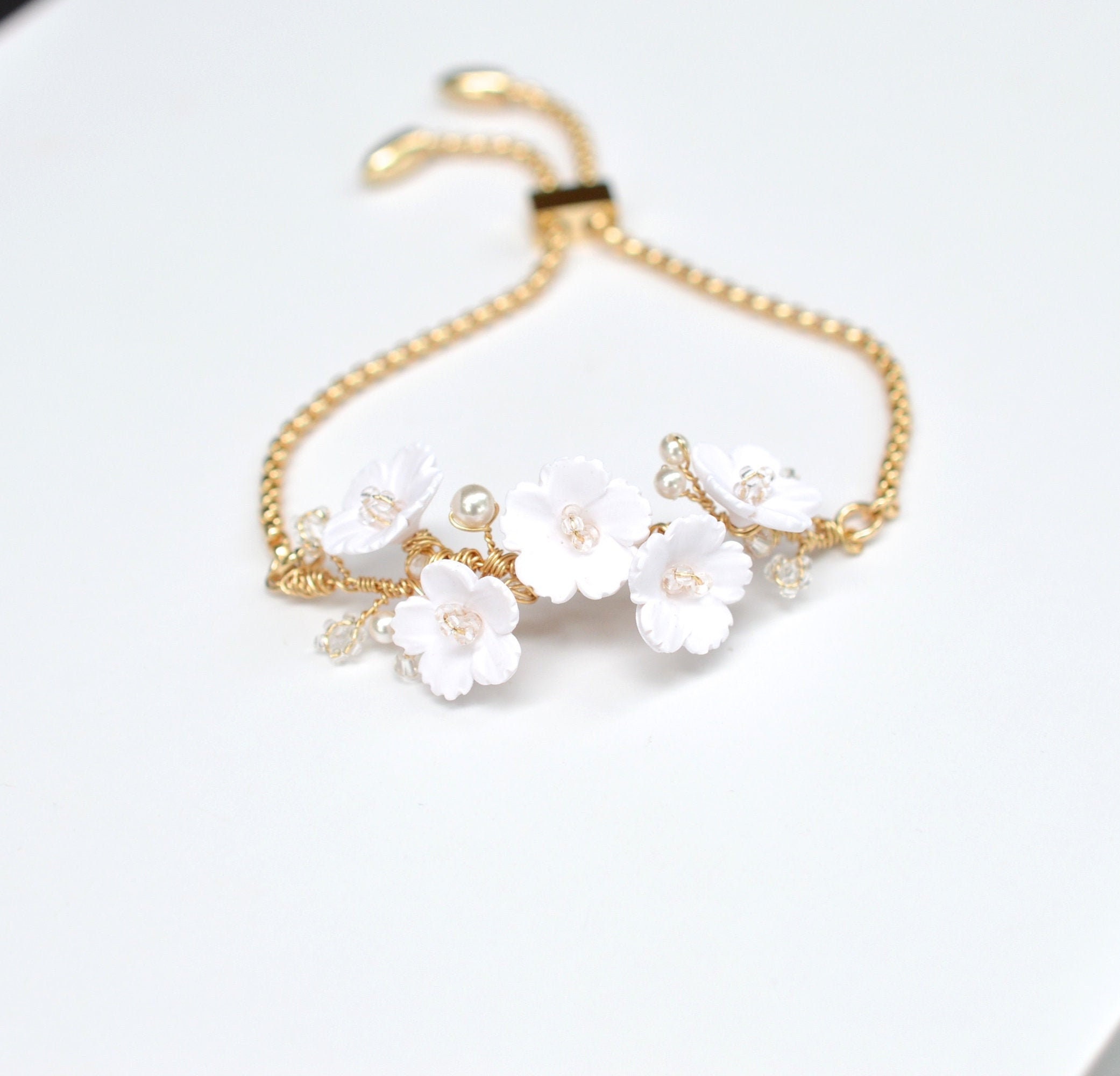 White Cherry Blossom Vine Bracelet. White Floral Adjustable | Etsy