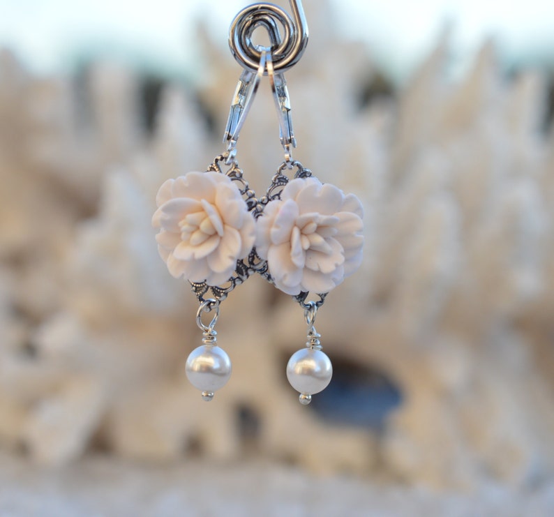 White Bridal Earrings White wedding Jewelry White Sakura Earrings White Cherry Blossom
