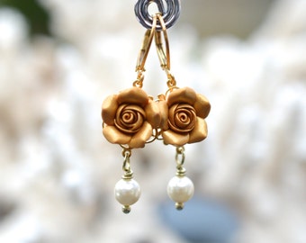 Tamara Statement Rose Earrings in Gold