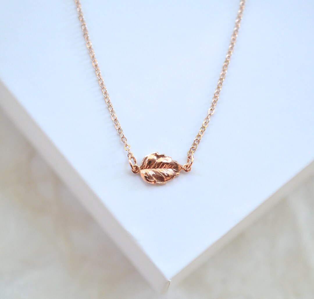 Rose Gold Tiny Metal Leaf Necklace Simple Drop Metal Leaf - Etsy