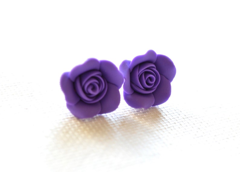 Amethyst Rose Post Earrings. Purple Rose Stud Earrings. Purple Rose Jewelry. image 1