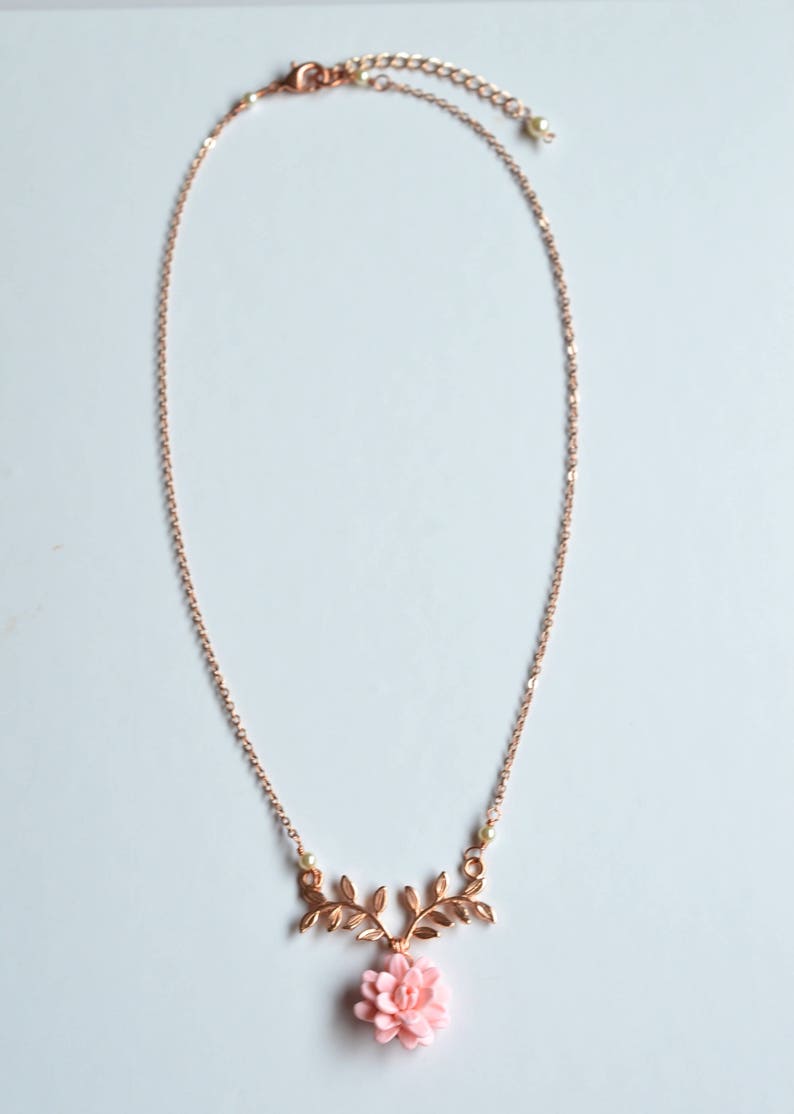 Blush Pink Dahlia and Branch Necklace. Branch Drop Necklace. Etsy
