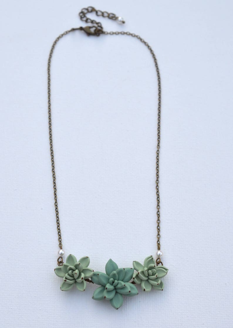 Pale Green and Dusty Mint Trio Succulents Centered Necklace. - Etsy