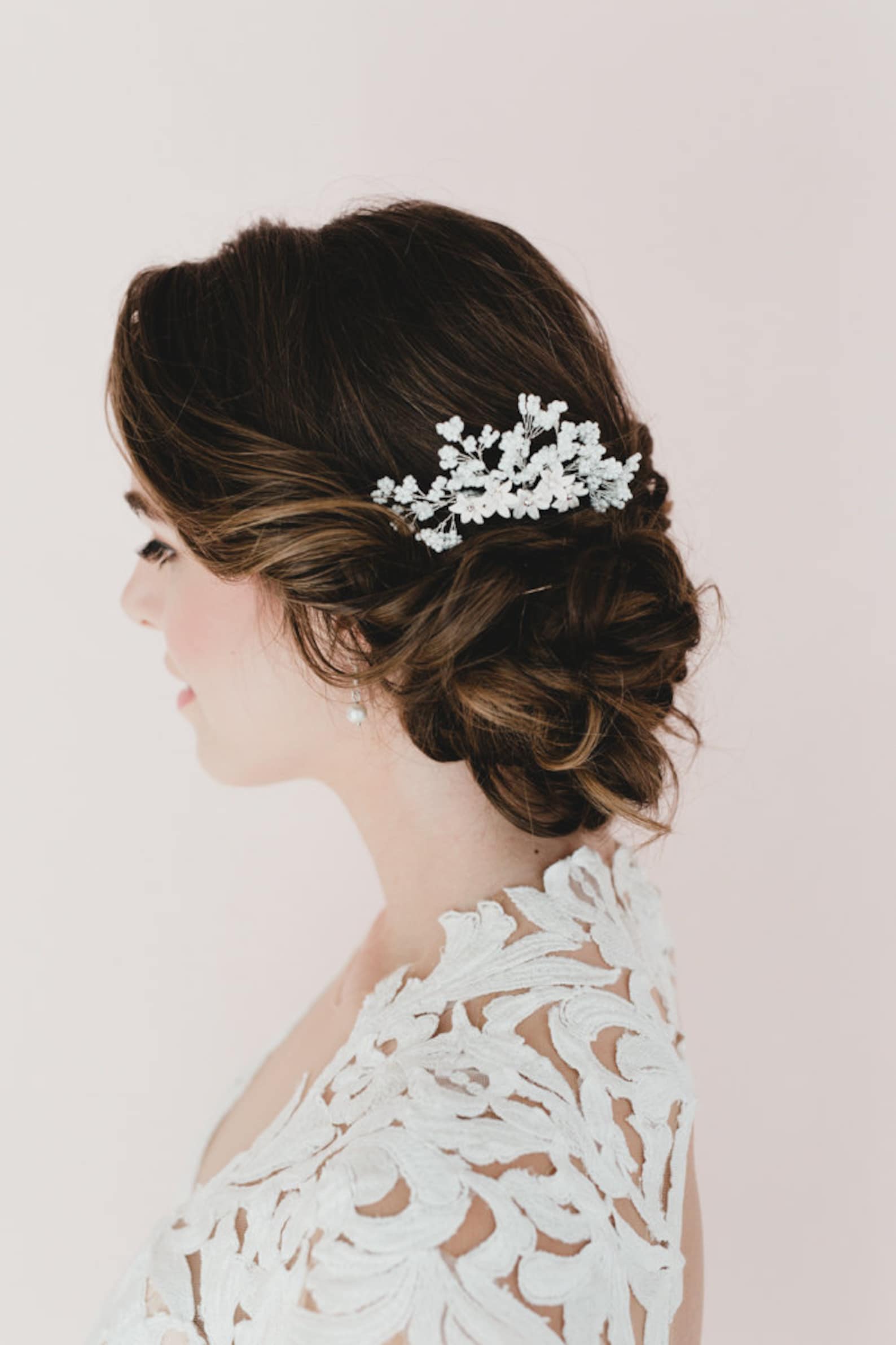 Baby Breath and White Star Flower Blossom Bridal Headpieces. White Baby Breath and White Star Flower Blossom Bridal Headpieces. White