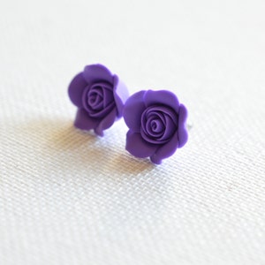 Amethyst Rose Post Earrings. Purple Rose Stud Earrings. Purple Rose Jewelry. image 2