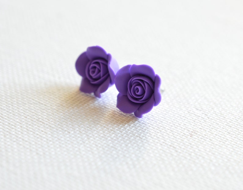 Amethyst Rose Post Earrings. Purple Rose Stud Earrings. Purple Rose Jewelry. image 2