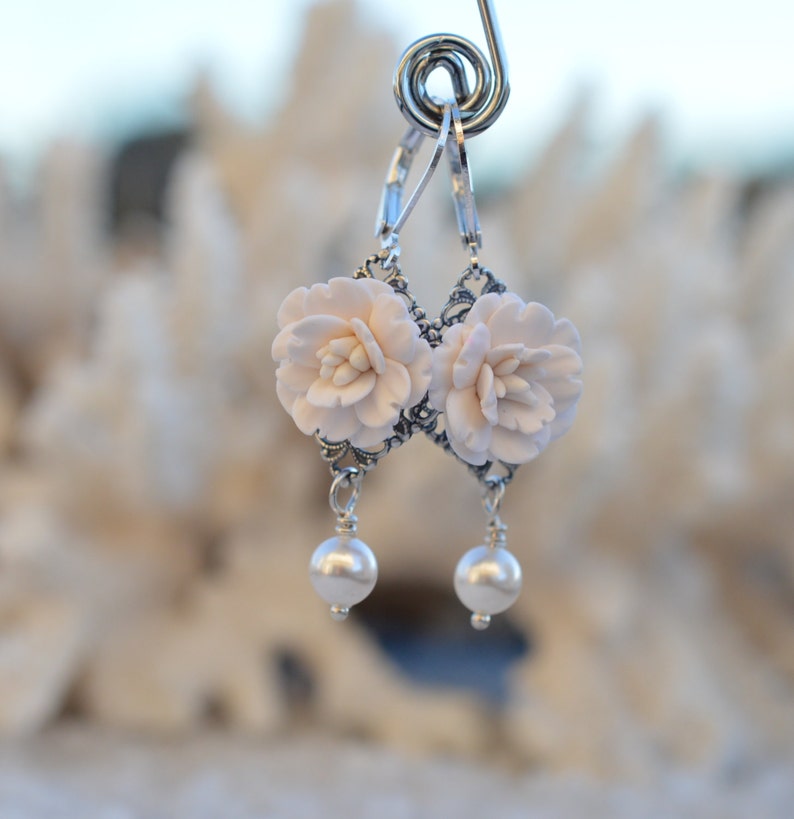 White Bridal Earrings White wedding Jewelry White Sakura Earrings White Cherry Blossom