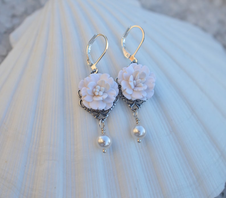 White Bridal Earrings White wedding Jewelry White Sakura Earrings White Cherry Blossom