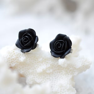 Black Rose Post Earring, Black Rose Stud Earrings, Black Flower Earrings, Floral Earrings image 4