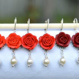 Red Rose and Pearls Earrings Dangle Rose Earrings Red Rose - Etsy