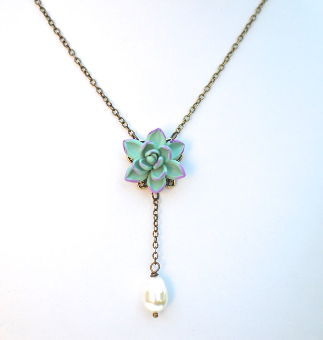 Dusty Mint Purple Tip Succulent Y Drop Necklace. Succulent and - Etsy