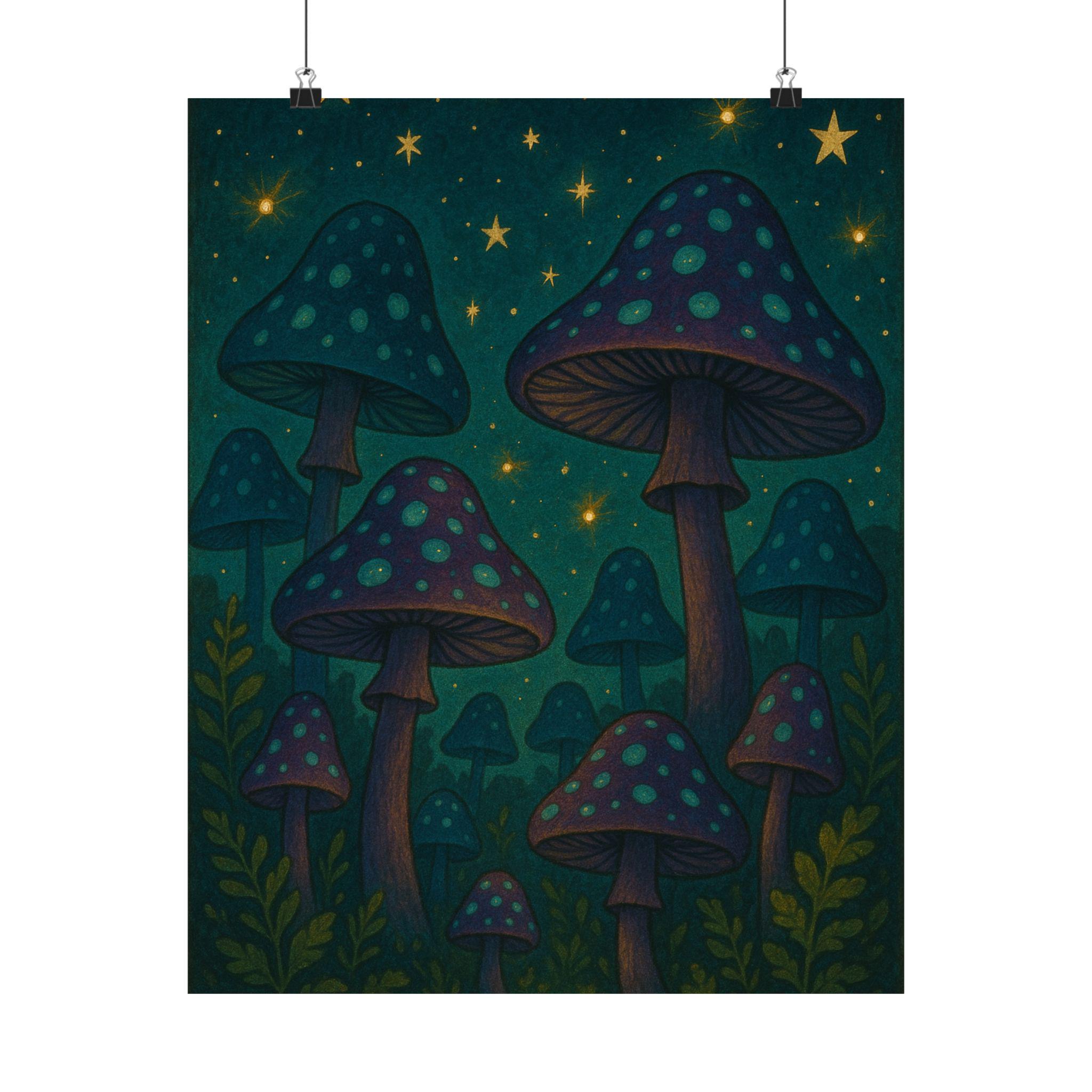 Mushroom Forest Dream Wall Art Poster | Whimsical Forest Print | Teal ...
