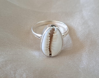 Sterling Silver Cowrie Shell Ring - Beach Inspired Statement Jewelry