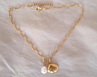 18K Gold Plated Shell Anklet Pearl Anklet: Tarnish Resistant Beach Jewelry