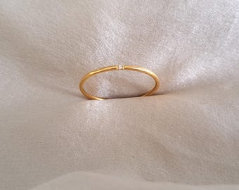 Dainty 18K Gold Plate Ring with CZ Stone: Stacking Ring