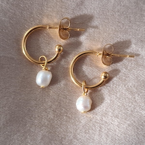 Gold Huggies 18K Gold Plate Pearl Hoop Earrings Gold Mini Huggies with Pearls Gold Earrings Hoop Earrings Gift for her Bridesmaids gift