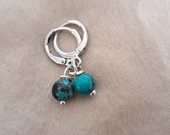 Turquoise Gemstone Silver Hoop Earrings