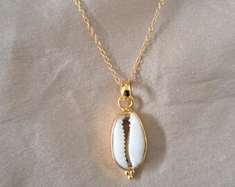 24K Gold Plate Cowrie Shell Necklace - Sterling Silver Base