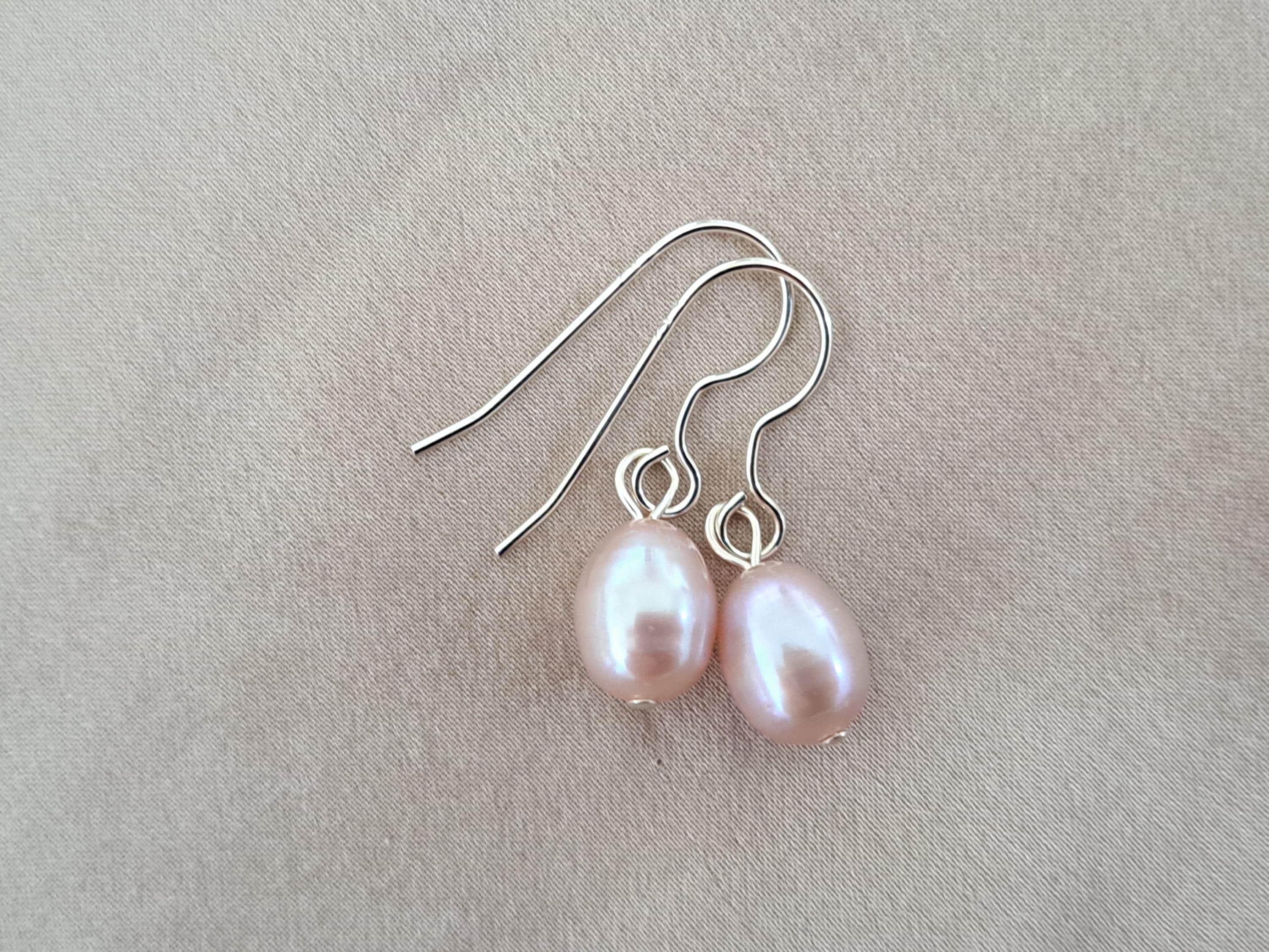 Sterling Silver Pink Pearl Earrings Pink Earrings Sterling Silver Pearl Earrings Pink Bridesmaid Earrings