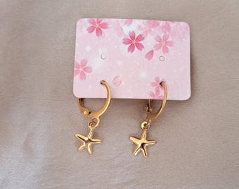 18K Gold Plate Starfish Huggy Earrings Tarnish Resistant Beach Jewelry Stainless steel Earrings