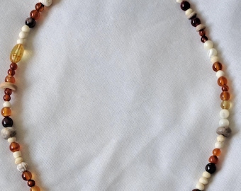 Gemstone, Mother of Pearl Mixed Beaded Necklace Adjustable