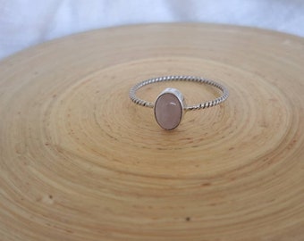 925 Sterling Silver Rose Quartz Oval Ring Rose Quartz Ring Simple Rose Quartz Twisted  Sterling Silver Band Silver Ring Rose Quartz Jewelry