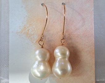 14K Rose Gold Filled Large Baroque Pearl Earrings 14K  Rose Gold Filled 14K Rose Gold Filled Earrings with Gorgeous Baroque Pearls Gold