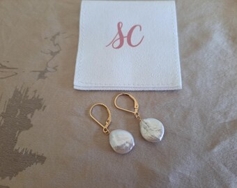 14K Gold Filled Leverbacks Coin Pearl Earrings: Water / Tarnish Resistant Bridal Earrings One of a kind Gold Earrings