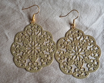 Gold Filigree Floral Earring Moroccan Inspired Filigree Earrings Hypoallergenic Statement Earrings Large Gold Earrings