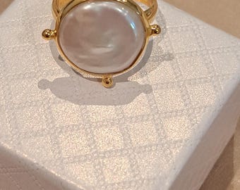 Gold & Pearl Ring Pearl Statement Ring Large Gold Pearl Ring 24K Gold Plate Pearl Ring