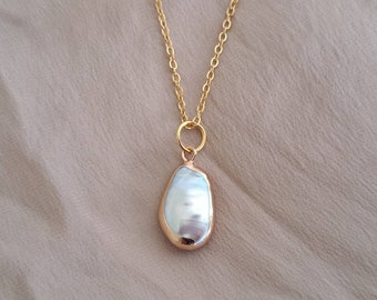 Gorgeous Baroque Pearl Necklace Natural Keshi Gold Electroplated Pearl Necklace Irregular Shape Pearl on Gold Stainless steel Chain