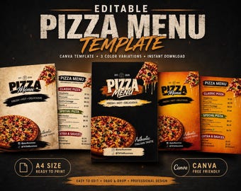 Editable Pizza Menu Template Canva, Printable Pizzeria Restaurant Price List, Italian Food Menu Design, A4 US Letter Instant Download