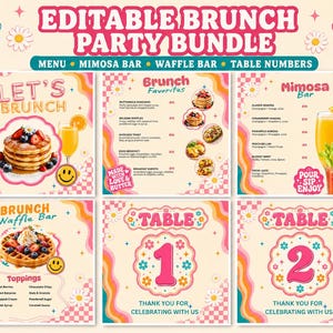 Editable Brunch Menu Template Canva, Printable Brunch Menu Bundle, Restaurant Breakfast Menu Design, Mimosa Bar Sign, A4 Instant Download