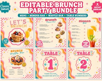 Editable Brunch Party Menu Template Canva, Printable Table Numbers Set, Birthday Bridal Shower Brunch Menu, Easter Party Menu Download