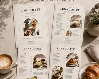 Editable Cafe Menu Bundle Canva Template, Printable Coffee Shop Menu Set, Bistro Bakery 4 Page Menu Design, A4 US Letter Digital Download