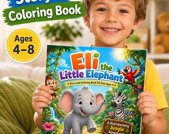 Printable Coloring Storybook for Kids, Elephant Jungle Adventure PDF, Digital Download Activity Ages 4-8